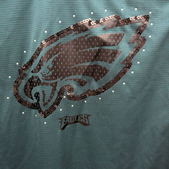 Majestic Philadelphia Eagles Green Sequined Football Jersey Shirt Top Large L - Picture 2 of 5